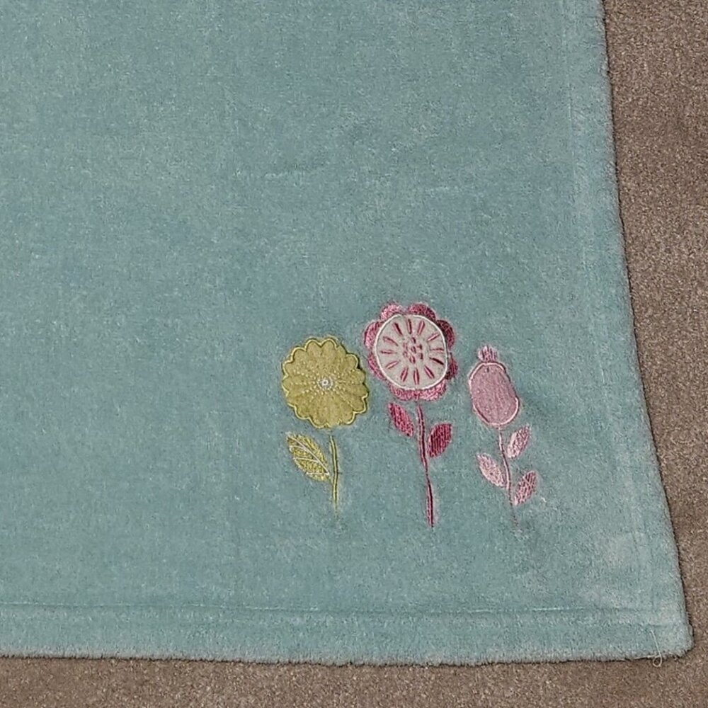 Circo Blue Flowers Fleece Baby Blanket Yellow Aqua Pink White 27x29